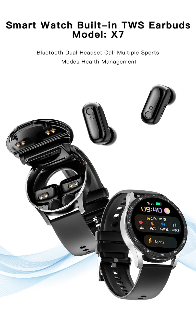 Relógio inteligente - smartwatch X7 2 em 1 com fones de ouvido tws bluetooth- monitor de frequência cardíaca - pressão arterial - oxímetro -  esportes - relógio fitness - APP Fitpro